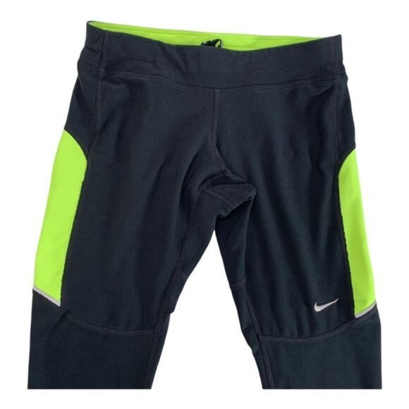 Nike Dri-Fit Black Green Cropped Leggings Size XS - Picture 2 of 10